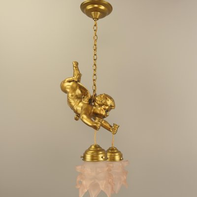 Gilded Metal Angel Figure Ceiling Light, 1910s-KDB-2041974