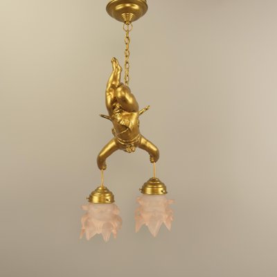 Gilded Metal Angel Figure Ceiling Light, 1910s-KDB-2041974