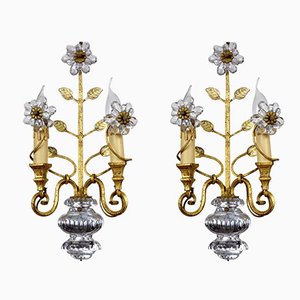 Gilded Metal & Crystal Wall Lamps from Maison Bagues, 1960s, Set of 2-NGU-1786880