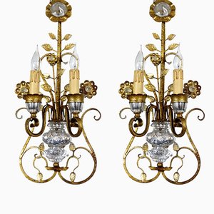 Gilded Metal & Crystal Wall Lamps from Maison Bagues, 1960s, Set of 2-NGU-1786875