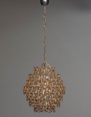 Gilded Spherical Chandelier with Clear Faceted Crystals from Palwa, 1970s-JE-987809