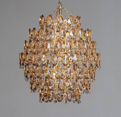 Gilded Spherical Chandelier with Clear Faceted Crystals from Palwa, 1970s-JE-987809