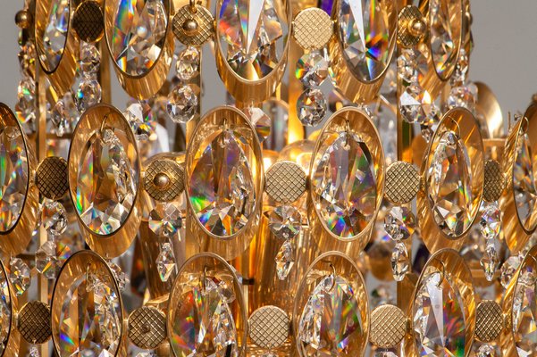 Gilded Spherical Chandelier with Clear Faceted Crystals from Palwa, 1970s-JE-987809