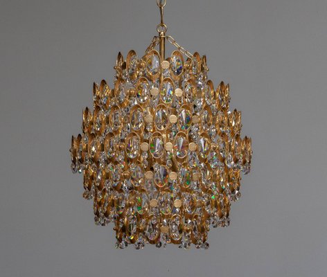 Gilded Spherical Chandelier with Clear Faceted Crystals from Palwa, 1970s-JE-987809