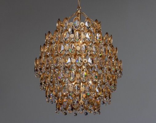 Gilded Spherical Chandelier with Clear Faceted Crystals from Palwa, 1970s-JE-987809