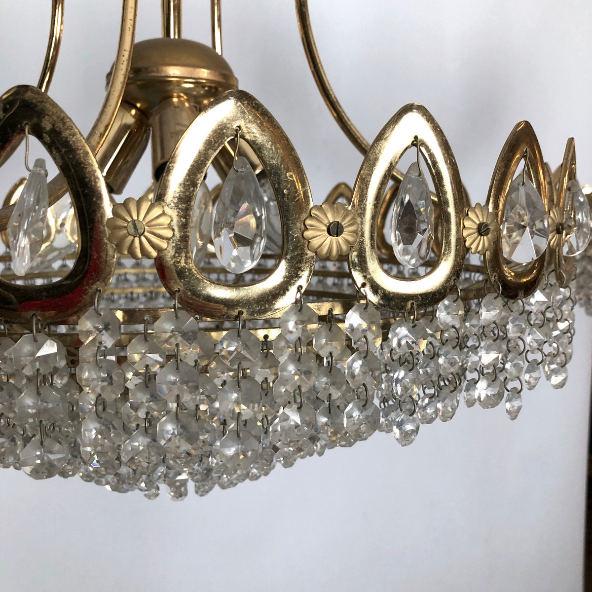 Gilt and Crystal Chandeliers from Sciolari, 1970s, Set of 2