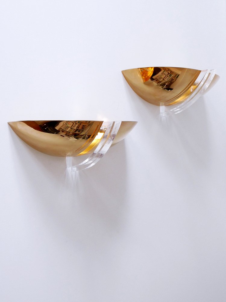 Gilt Brass & Acrylic Glass Wall Lights, Germany, 1980s, Set of 2