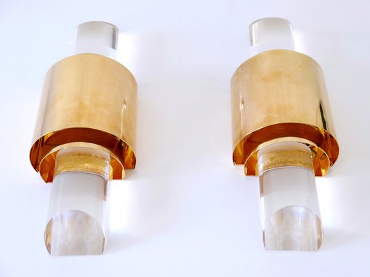 Gilt Brass & Acrylic Glass Wall Lights, Germany, 1980s, Set of 2-WPT-1746256