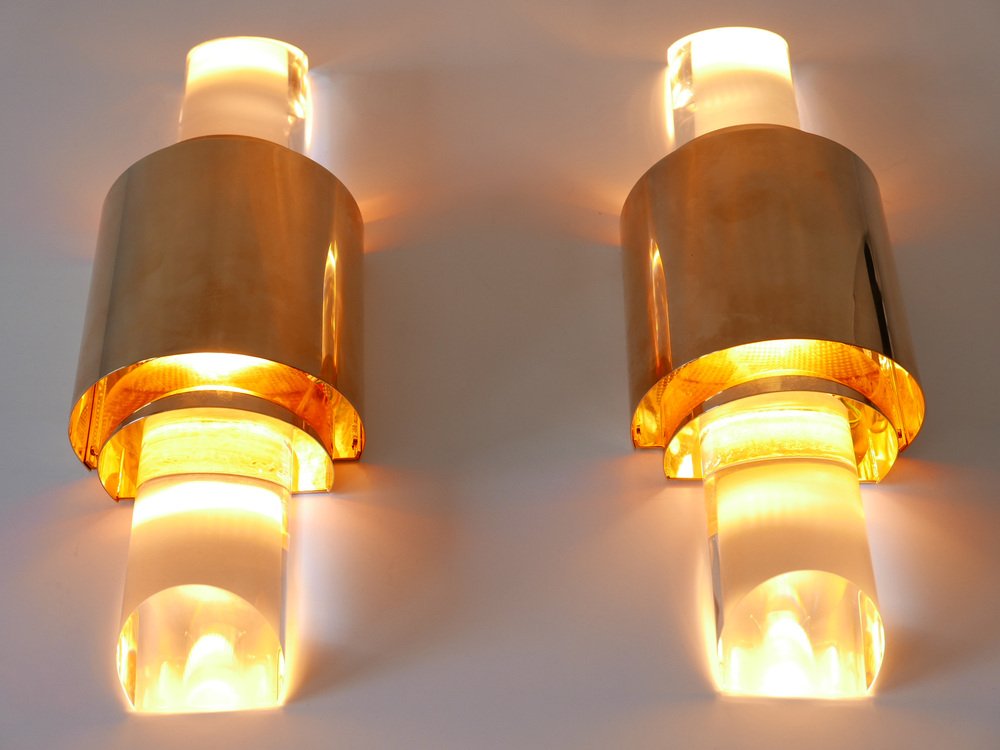 Gilt Brass & Acrylic Glass Wall Lights, Germany, 1980s, Set of 2