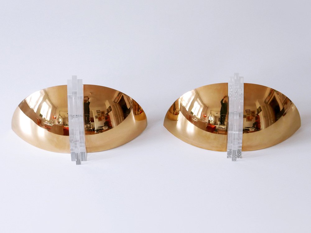 Gilt Brass & Acrylic Glass Wall Lights, Germany, 1980s, Set of 2