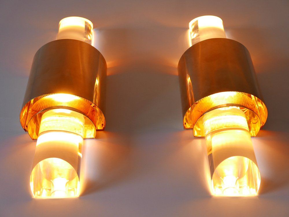 Gilt Brass & Acrylic Glass Wall Lights, Germany, 1980s, Set of 2