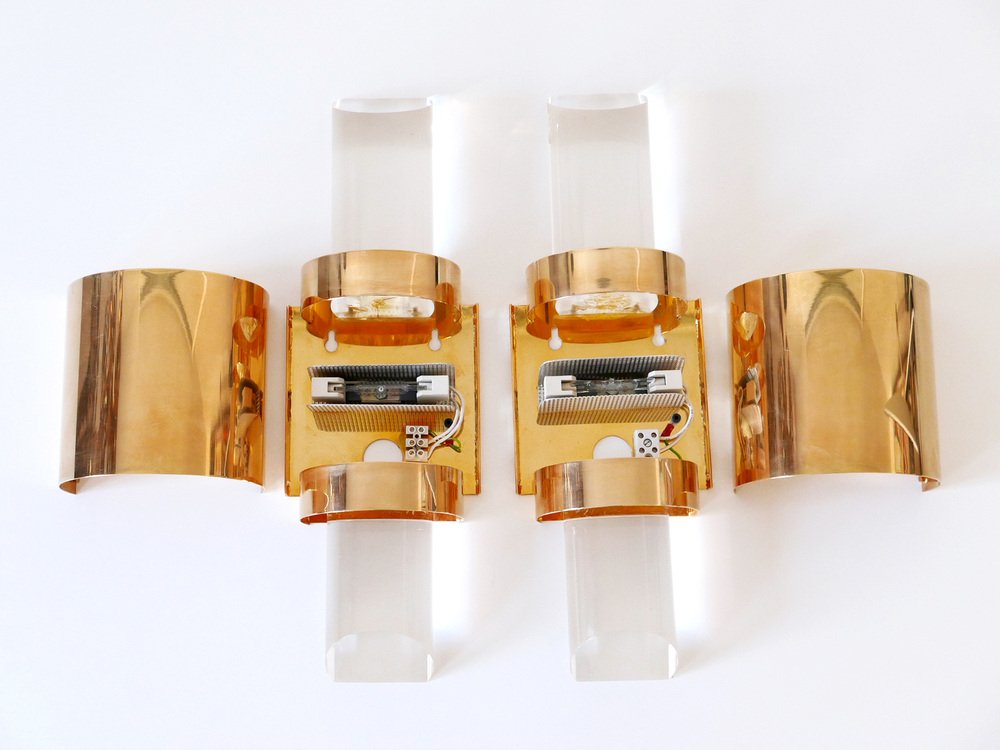 Gilt Brass & Acrylic Glass Wall Lights, Germany, 1980s, Set of 2