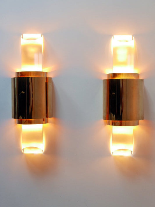 Gilt Brass & Acrylic Glass Wall Lights, Germany, 1980s, Set of 2