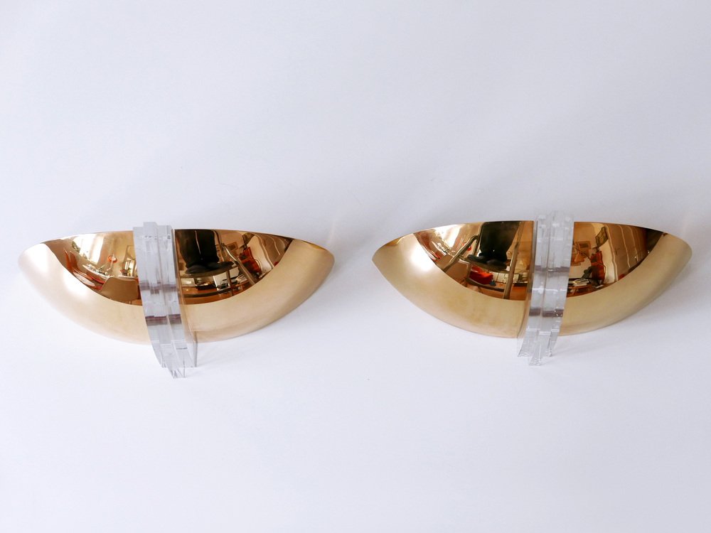 Gilt Brass & Acrylic Glass Wall Lights, Germany, 1980s, Set of 2