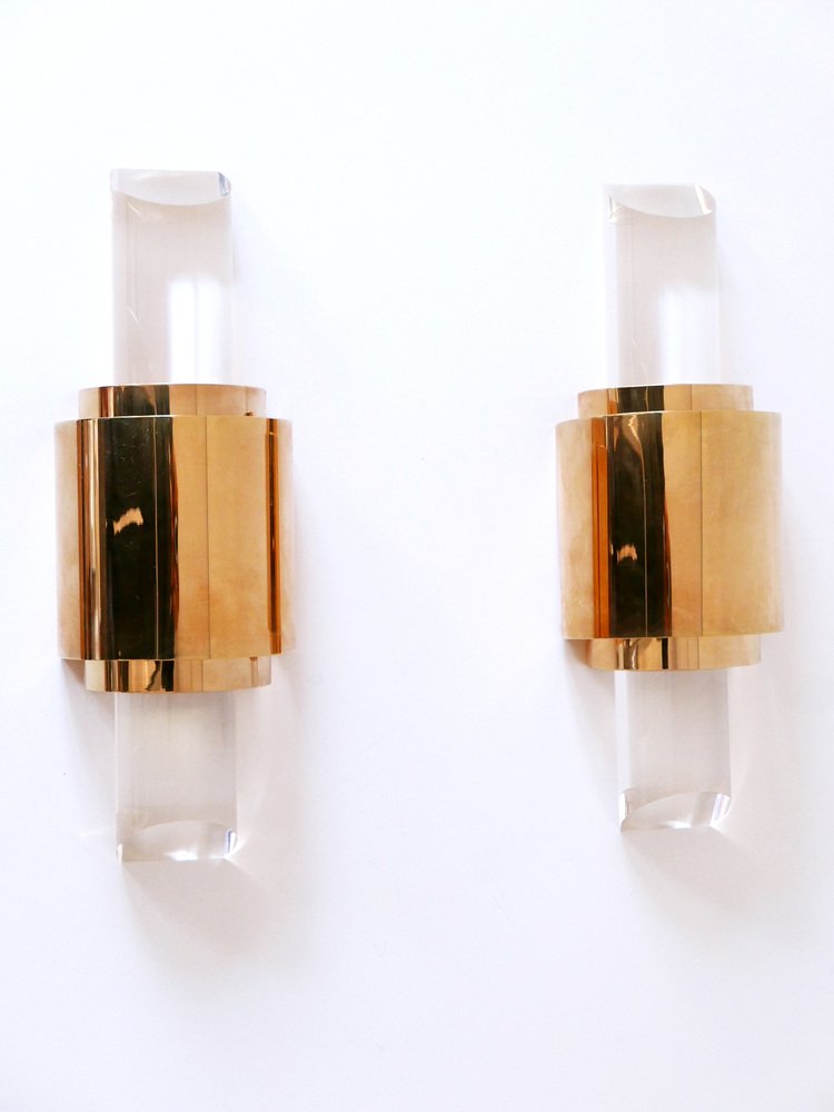 Gilt Brass & Acrylic Glass Wall Lights, Germany, 1980s, Set of 2