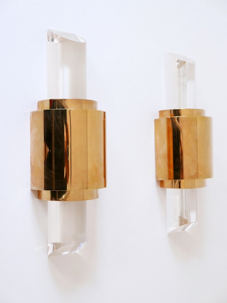 Gilt Brass & Acrylic Glass Wall Lights, Germany, 1980s, Set of 2