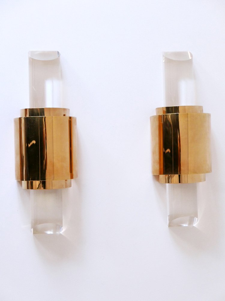 Gilt Brass & Acrylic Glass Wall Lights, Germany, 1980s, Set of 2