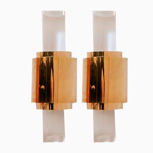 Gilt Brass & Acrylic Glass Wall Lights, Germany, 1980s, Set of 2-WPT-1746256