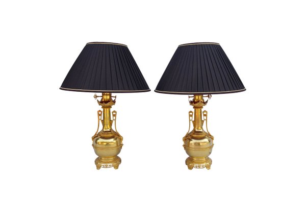 Gilt Brass and Bronze Bottle-Shaped Lamps, 1880s, Set of 2-CEJ-488247