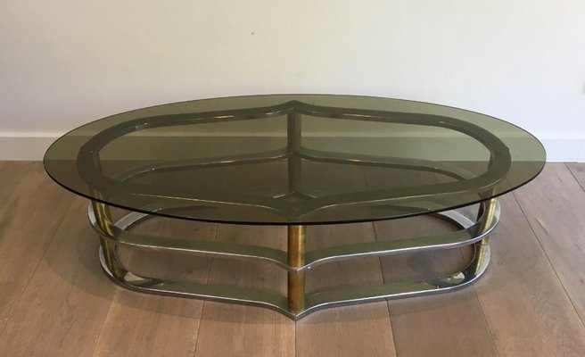 Gilt Brass and Chrome Coffee Table, France, 1960s-BA-658558