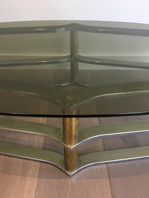 Gilt Brass and Chrome Coffee Table, France, 1960s-BA-658558