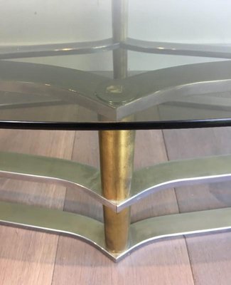 Gilt Brass and Chrome Coffee Table, France, 1960s-BA-658558