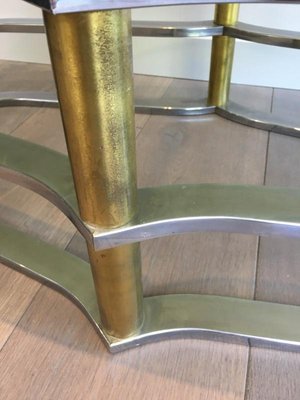 Gilt Brass and Chrome Coffee Table, France, 1960s-BA-658558