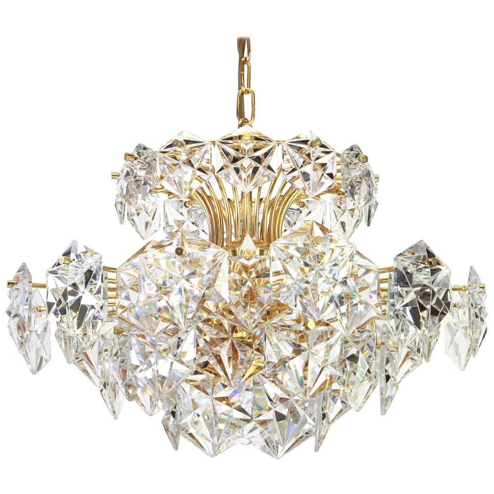 Gilt Brass and Crystal Glass Chandelier by Kinkeldey, Germany, 1970s