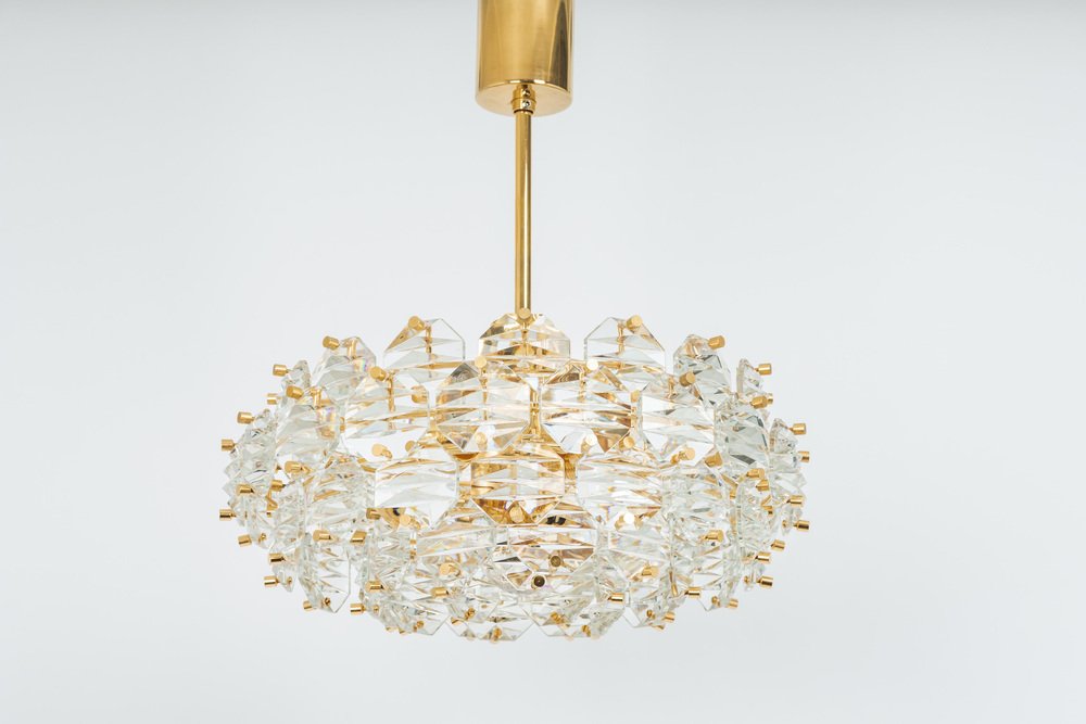 Gilt Brass and Crystal Glass Chandelier by Kinkeldey, Germany, 1970s