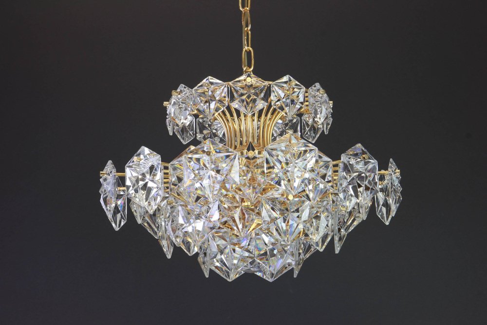 Gilt Brass and Crystal Glass Chandelier by Kinkeldey, Germany, 1970s