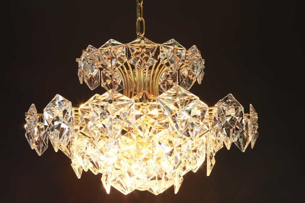 Gilt Brass and Crystal Glass Chandelier by Kinkeldey, Germany, 1970s