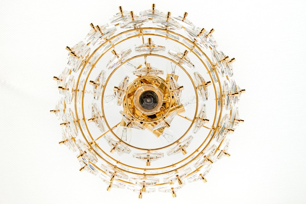 Gilt Brass and Crystal Glass Chandelier by Kinkeldey, Germany, 1970s