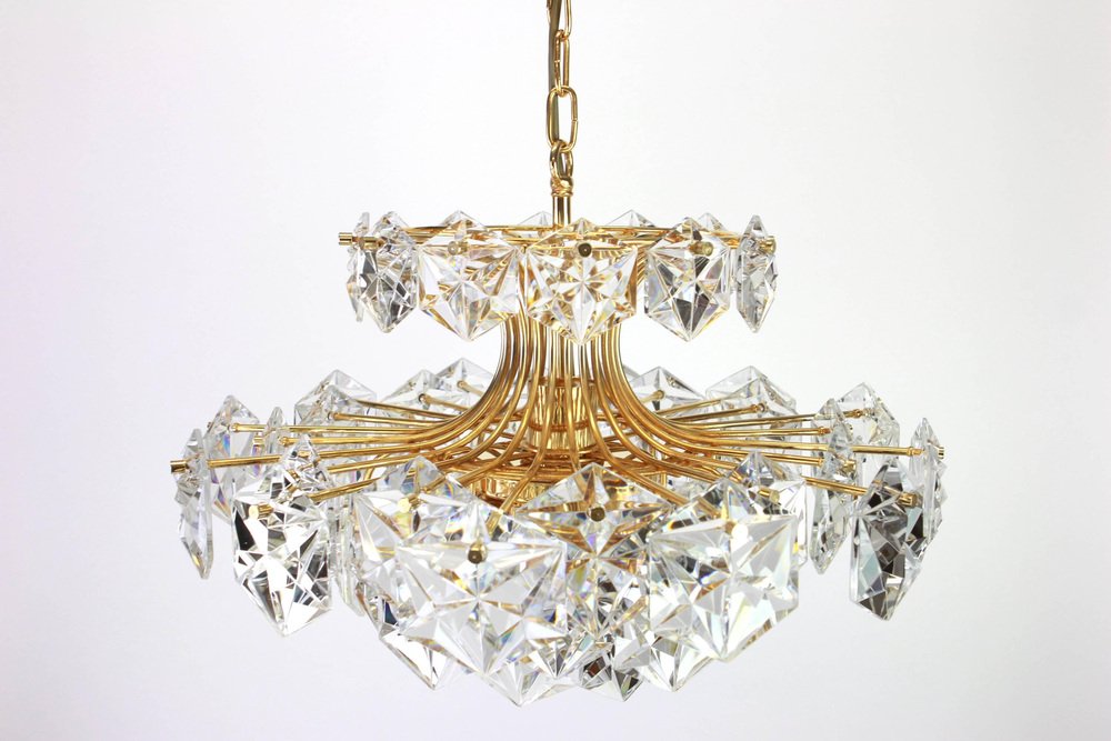 Gilt Brass and Crystal Glass Chandelier by Kinkeldey, Germany, 1970s