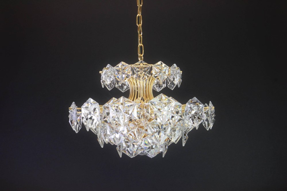 Gilt Brass and Crystal Glass Chandelier by Kinkeldey, Germany, 1970s