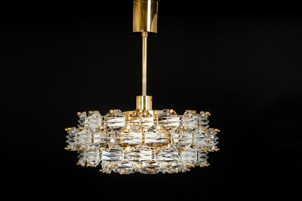 Gilt Brass and Crystal Glass Chandelier by Kinkeldey, Germany, 1970s