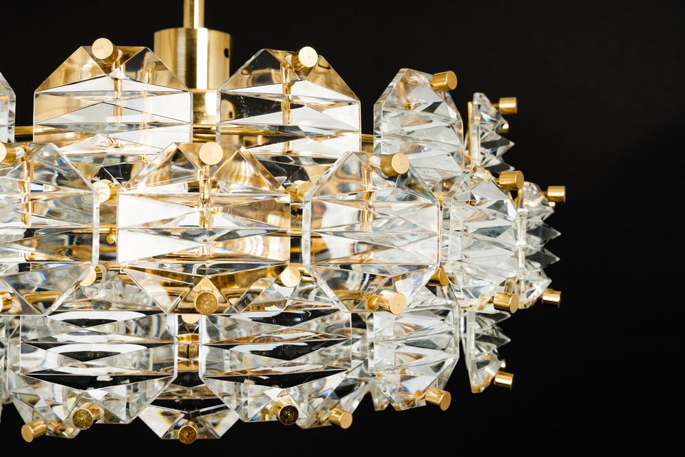 Gilt Brass and Crystal Glass Chandelier by Kinkeldey, Germany, 1970s