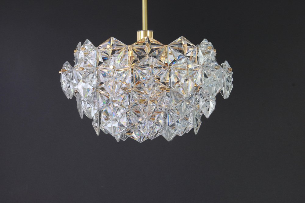 Gilt Brass and Crystal Glass Chandelier from Kinkeldey, Germany, 1970s