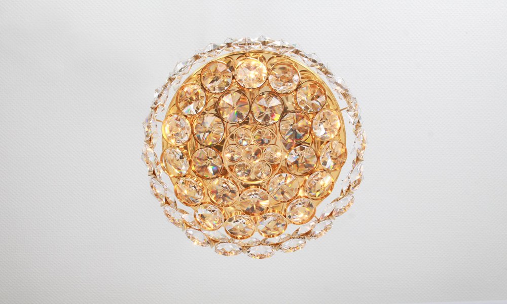 Gilt Brass and Crystal Glass Encrusted Chandelier from Palwa, Germany, 1970s