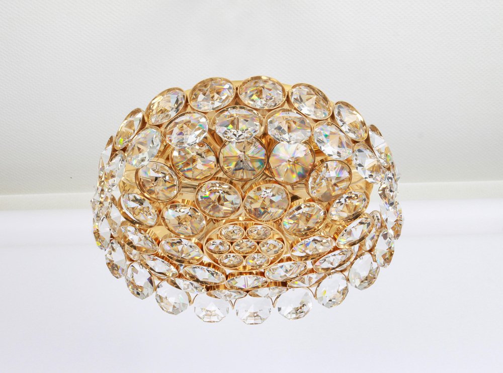 Gilt Brass and Crystal Glass Encrusted Chandelier from Palwa, Germany, 1970s