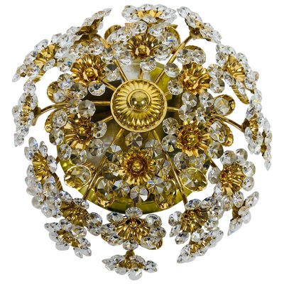 Gilt Brass and Crystal Glass Flush Mount from Palwa, Germany, 1970s-PUK-808067