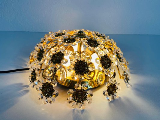 Gilt Brass and Crystal Glass Flush Mount from Palwa, Germany, 1970s-PUK-808067