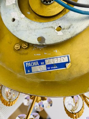 Gilt Brass and Crystal Glass Flush Mount from Palwa, Germany, 1970s