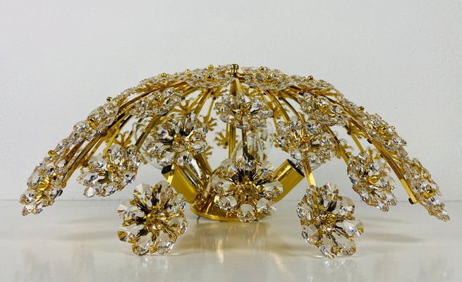 Gilt Brass and Crystal Glass Flush Mount from Palwa, Germany, 1970s-PUK-983728