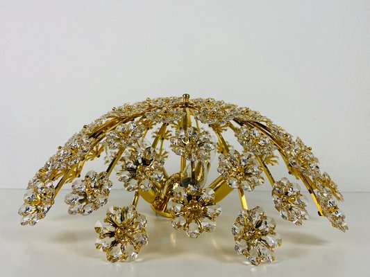 Gilt Brass and Crystal Glass Flush Mount from Palwa, Germany, 1970s-PUK-983728