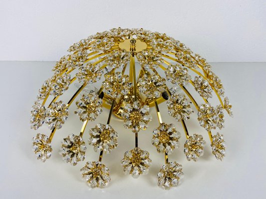 Gilt Brass and Crystal Glass Flush Mount from Palwa, Germany, 1970s-PUK-983728