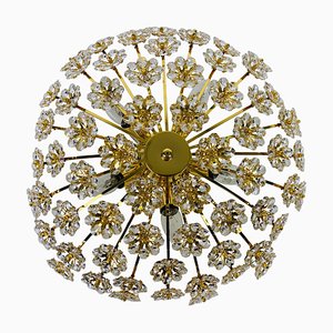 Gilt Brass and Crystal Glass Flush Mount from Palwa, Germany, 1970s-PUK-983728