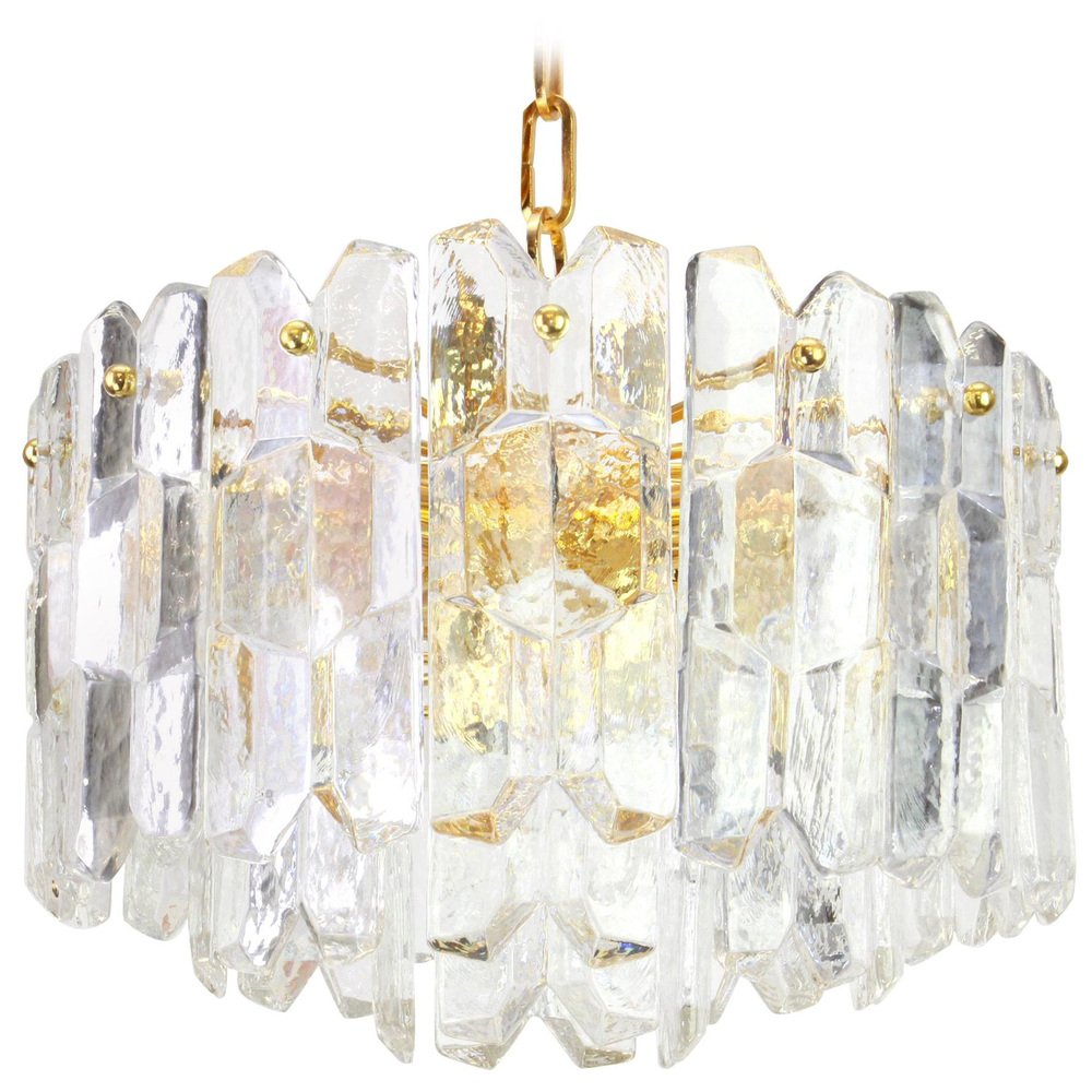 Gilt Brass and Crystal Glass Light Fixture Palazzo from Kalmar, Austria, 1970s