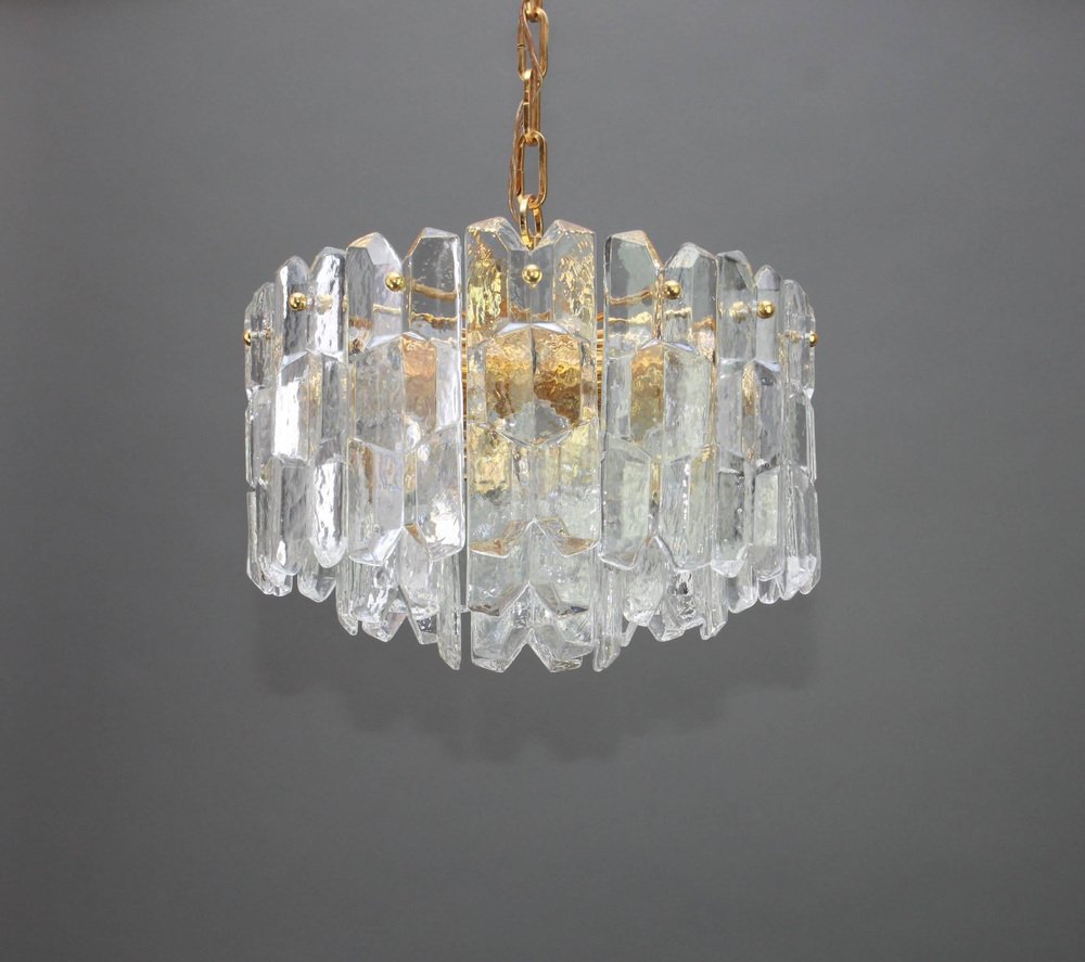 Gilt Brass and Crystal Glass Light Fixture Palazzo from Kalmar, Austria, 1970s