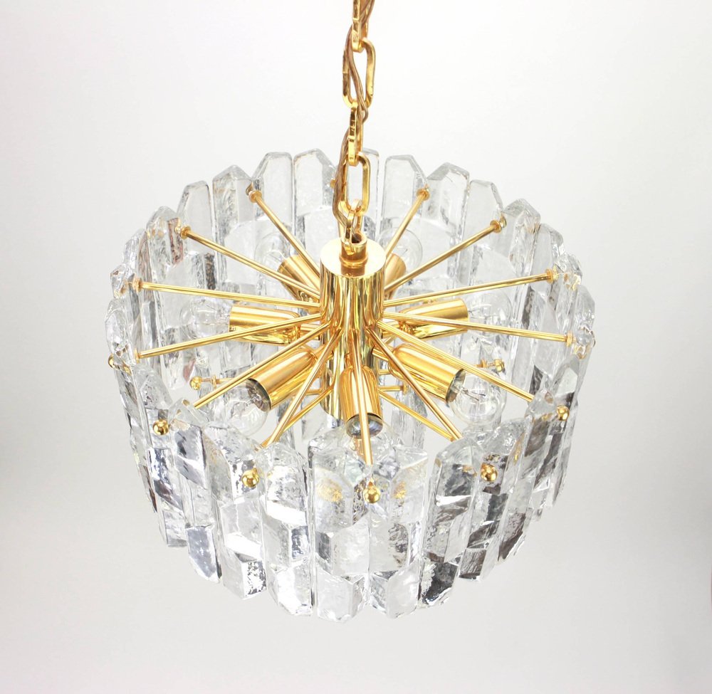 Gilt Brass and Crystal Glass Light Fixture Palazzo from Kalmar, Austria, 1970s