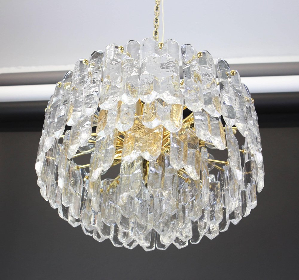 Gilt Brass and Murano Glass Light Fixture from Kalmar, Austria, 1970